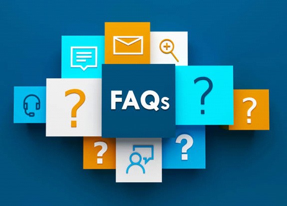 FAQs and question marks on blue background